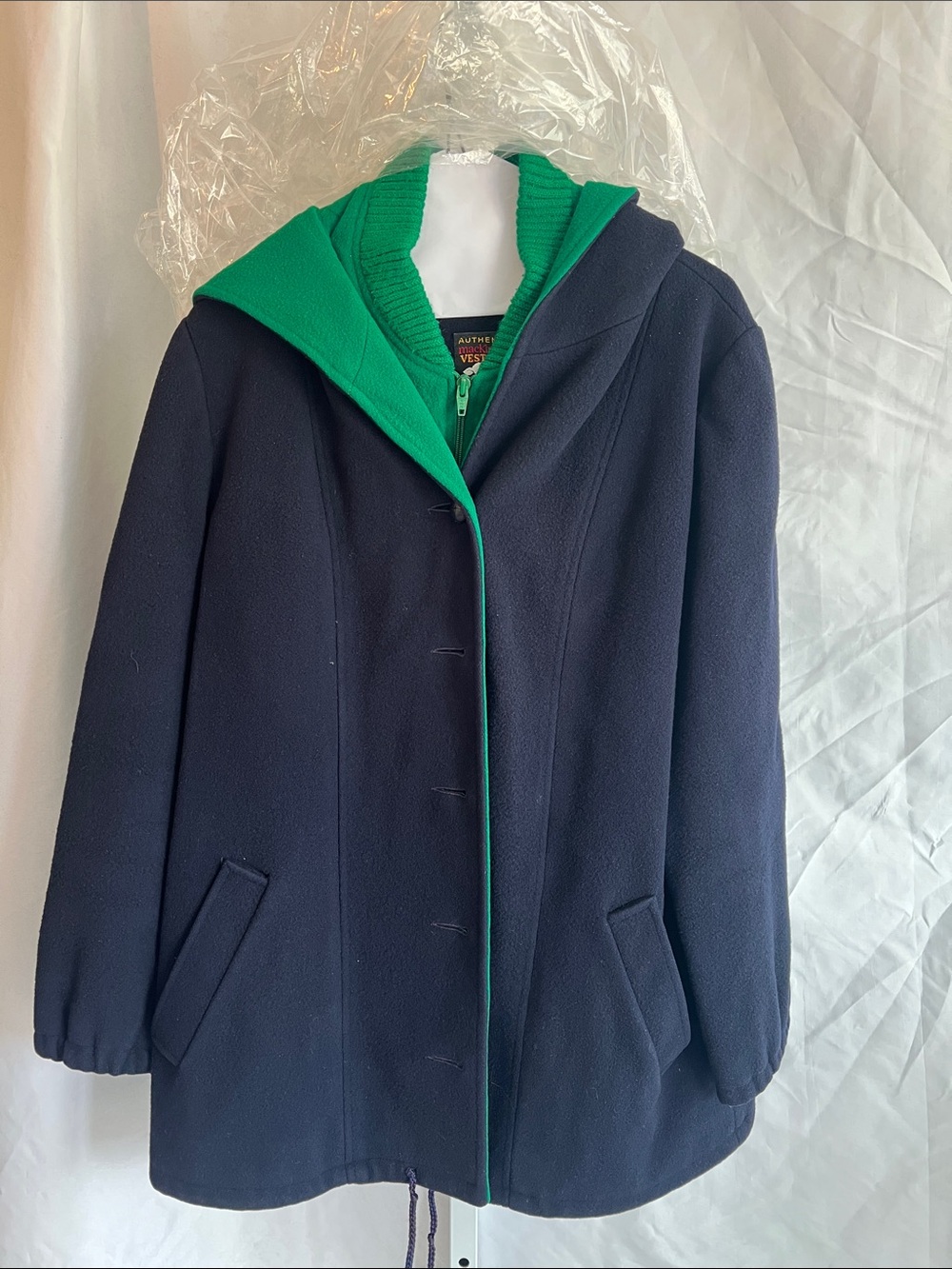Navy and Green Hooded Peacoat Vintage authentic mackintosh vestcoast wool